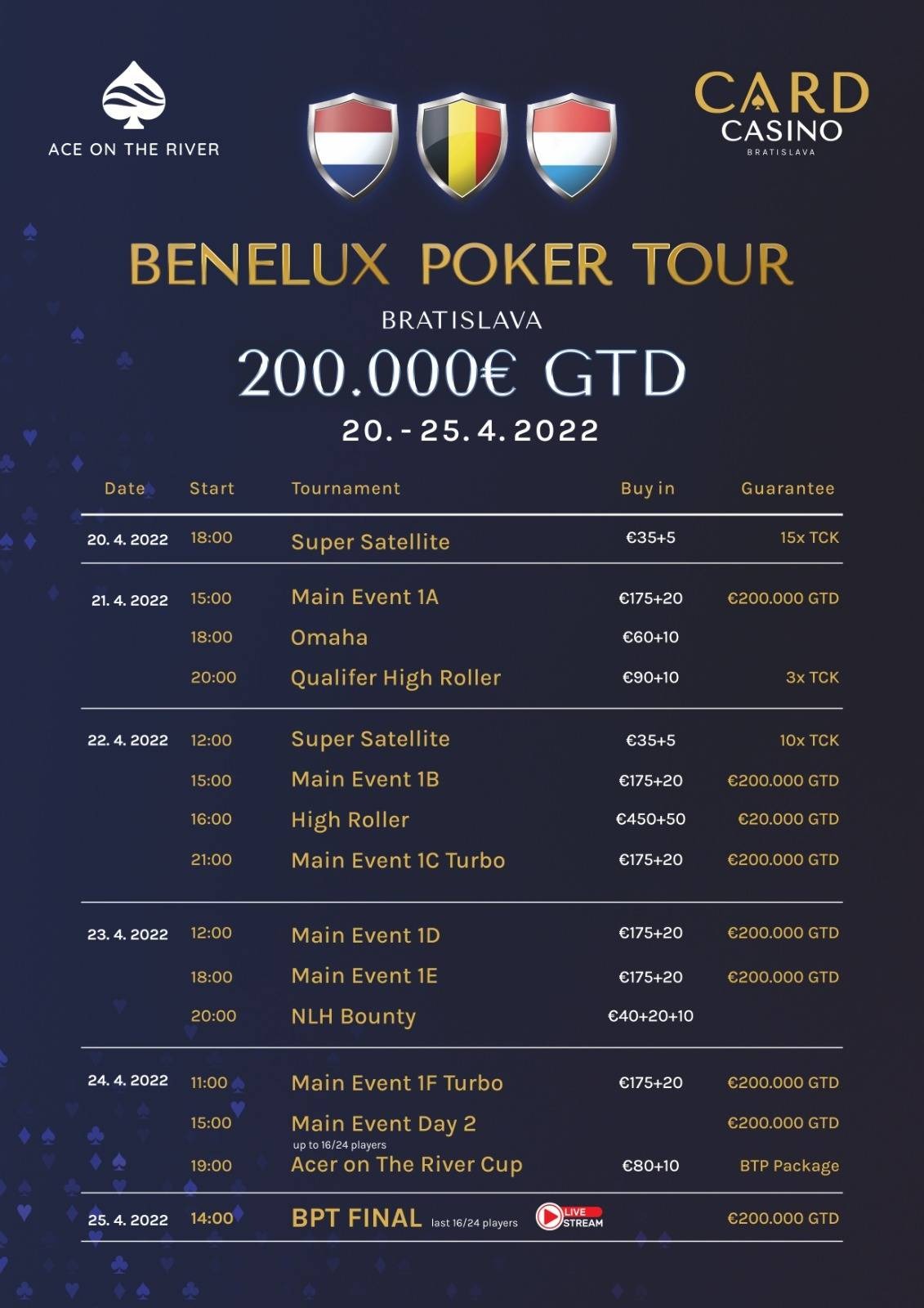 Benelux Poker Tour - Bratislav, 20-25 april 2022