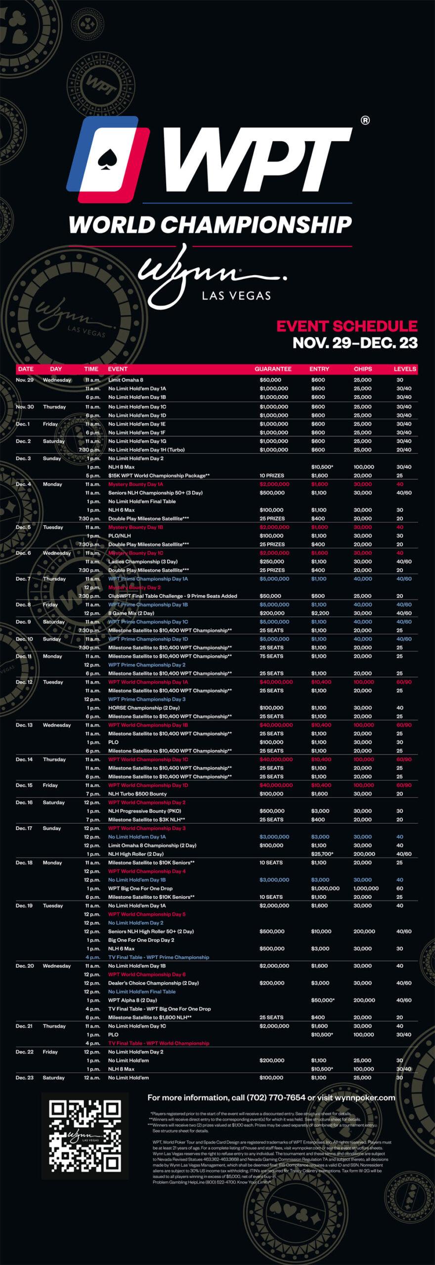 Speelschema WPT World Championship 2023 | Wynn Las Vegas