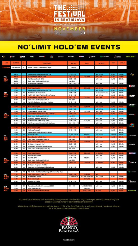 The Festival Bratislava 2025 Hold'em Schedule