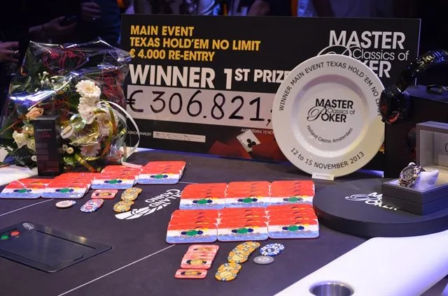 Prijzengeld, bordje, cheque, horloge, main event  | 2013/11 - Master Classics of Poker - 4.000 eu Main Event