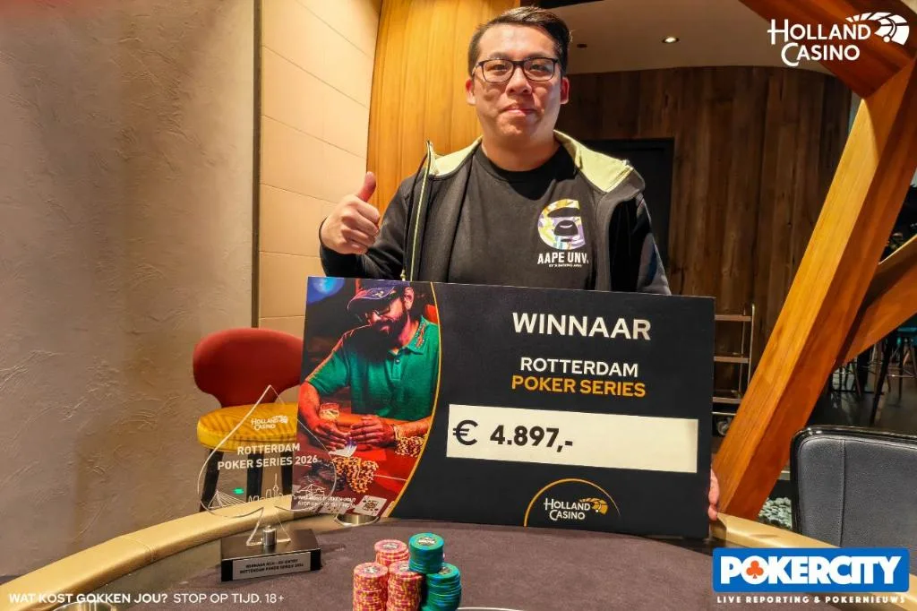 © 2026 Pokercity | Winnaar #04 - €200 RE-ENTRY: Ze Jiang | 2026/04 - Rotterdam Poker Series - #04 - €200 RE-ENTRY Winnaar #04 - €200 RE-ENTRY: Ze Jiang | 2026/04 - Rotterdam Poker Series - #04 - €200 RE-ENTRY